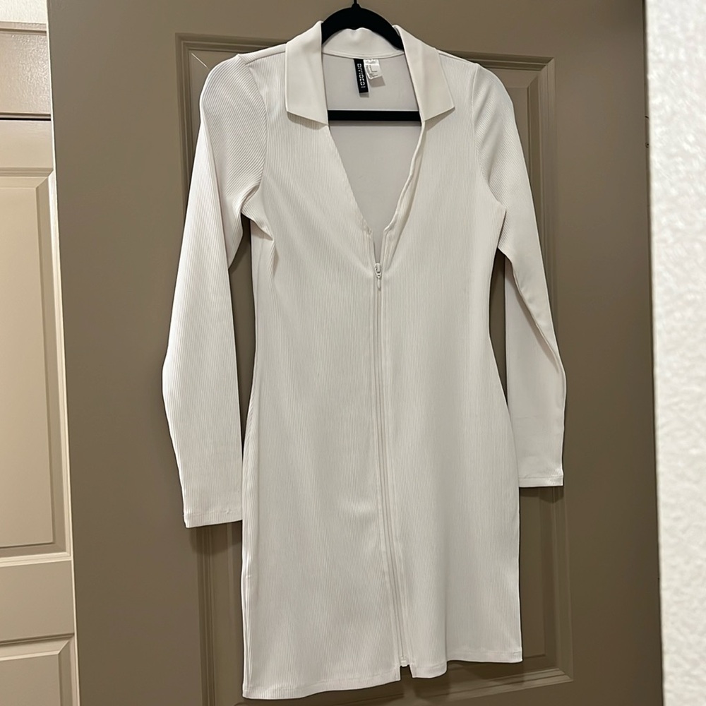 Crème Zippered Front Midi Dress